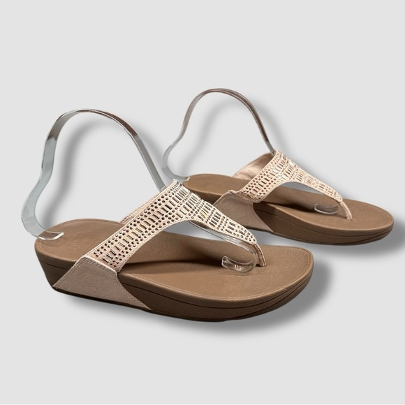 FitFlop Lulu Incastone Platform Sandal Size 7 Thong Toe Metallic Rhinestone - Picture 2 of 12